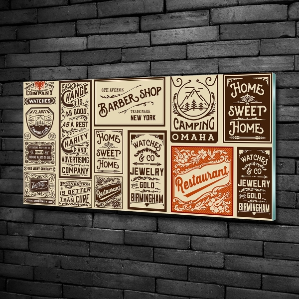 Glasbild Werbung und Etiketten