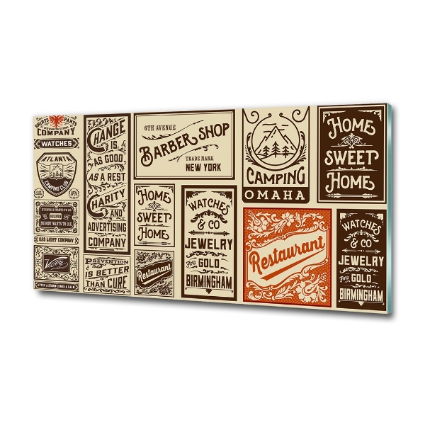 Glasbild Werbung und Etiketten