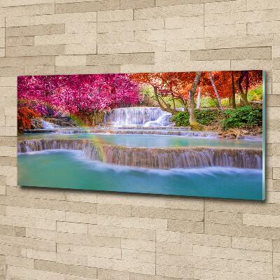 Glasbild Wasserfall im Wald