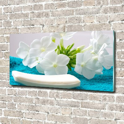 Glasbild Weiße Spa-Blumen
