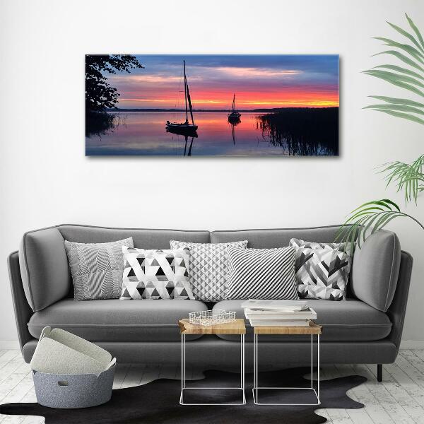 Foto glasbild Segelboote bei Sonnenuntergang