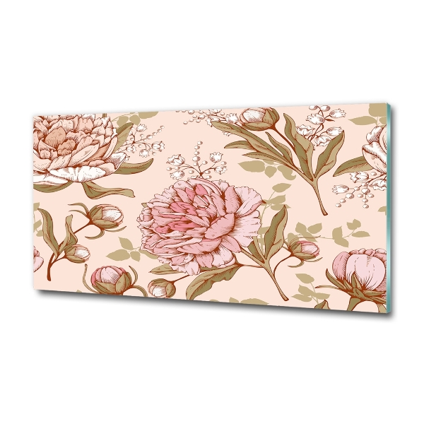 Glasbild Pfingstrosen