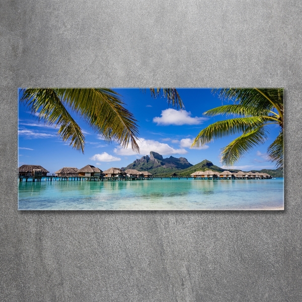 Glasbild Palmen in Bora Bora