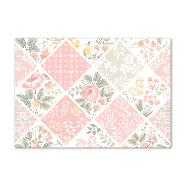 Foto glasbild Rosen- und Schmetterlingsmuster