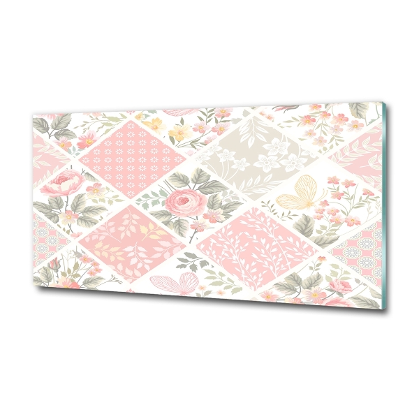 Foto glasbild Rosen- und Schmetterlingsmuster