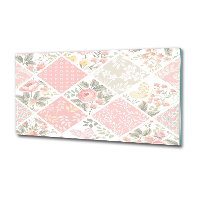 Foto glasbild Rosen- und Schmetterlingsmuster