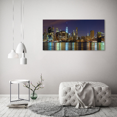 Glasbild Manhattan bei Nacht