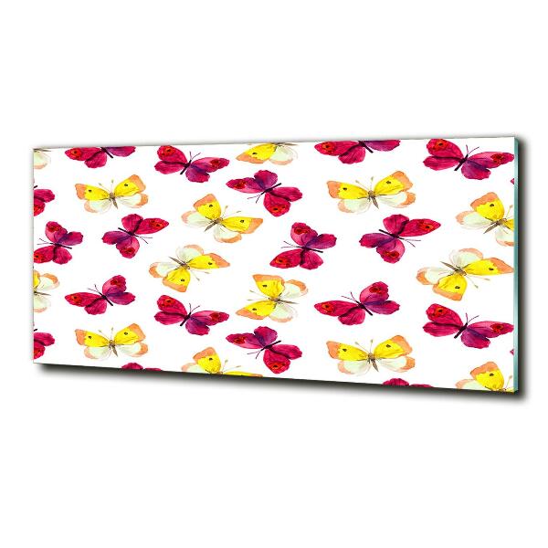 Foto glasbild Schmetterlinge und Blumen