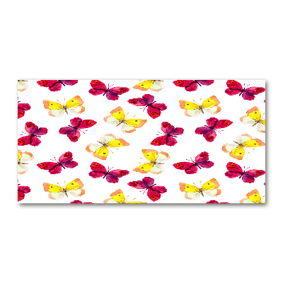 Foto glasbild Schmetterlinge und Blumen