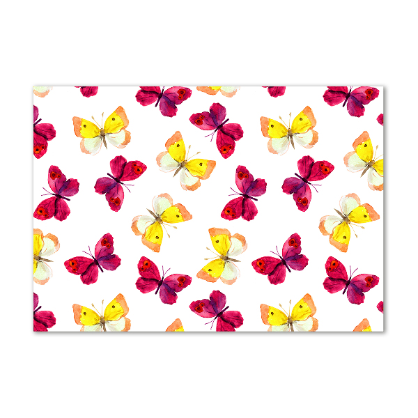 Foto glasbild Schmetterlinge und Blumen