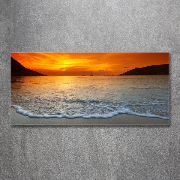 Glasbild Sonnenuntergang am Meer