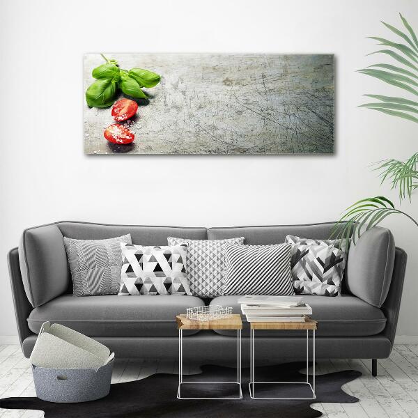 Foto glasbild Tomaten und Basilikum