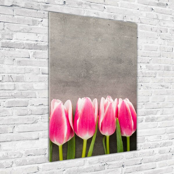 Foto auf glas vertikales Rosa Tulpen