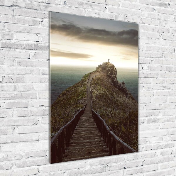 Bild aus glas vertikales Pfad auf dem Felsen