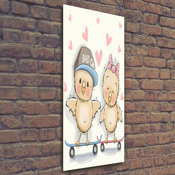 Glasbild vertikales Skateboard-Hühner