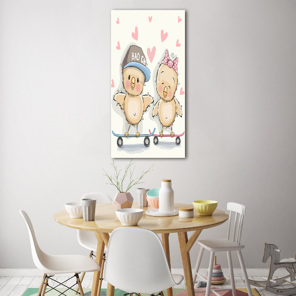 Glasbild vertikales Skateboard-Hühner