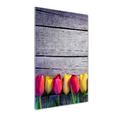 Glasbild vertikales Bunte Tulpen