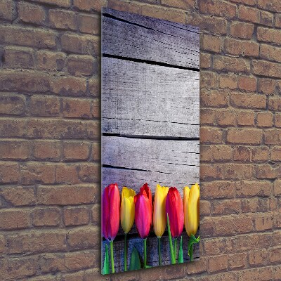 Glasbild vertikales Bunte Tulpen