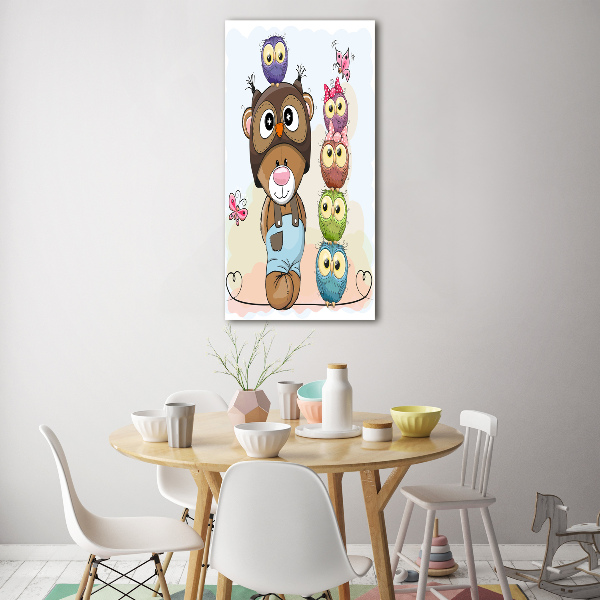 Bild aus glas vertikales Teddybär und Eulen