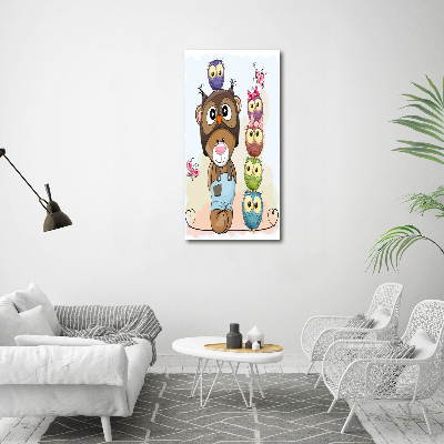Bild aus glas vertikales Teddybär und Eulen