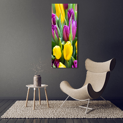 Glasbild vertikales Bunte Tulpen