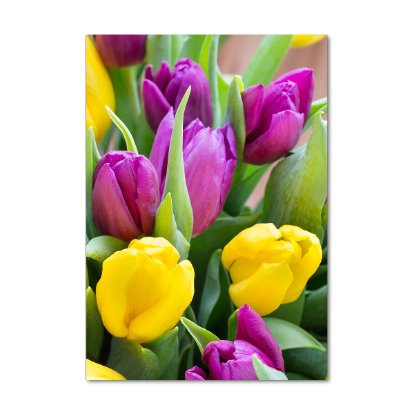 Glasbild vertikales Bunte Tulpen