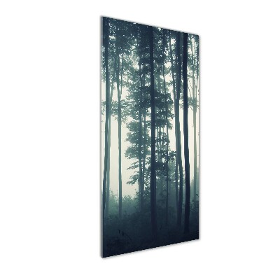 Glasbild vertikales Nebel im Wald