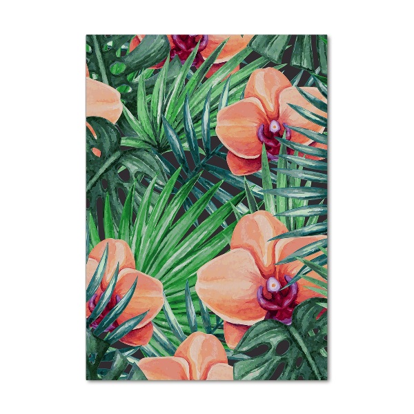 Foto auf glas vertikales Orchideen und Palmen