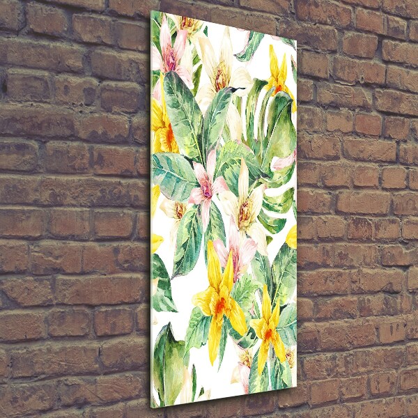 Glasbild vertikales Tropische Blumen