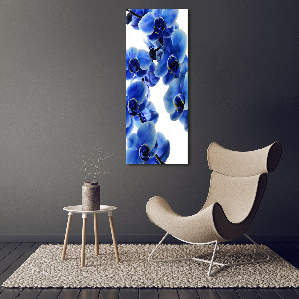 Glasbild vertikales Blaue Orchidee