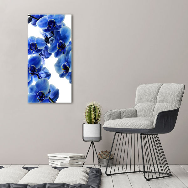 Glasbild vertikales Blaue Orchidee