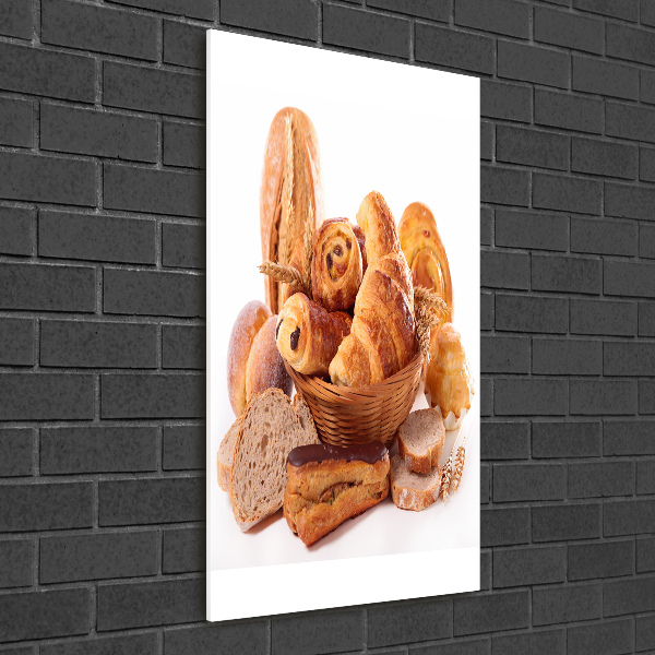 Glasbild vertikales Brot im Korb