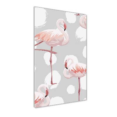 Glasbild vertikales Flamingos und Punkte