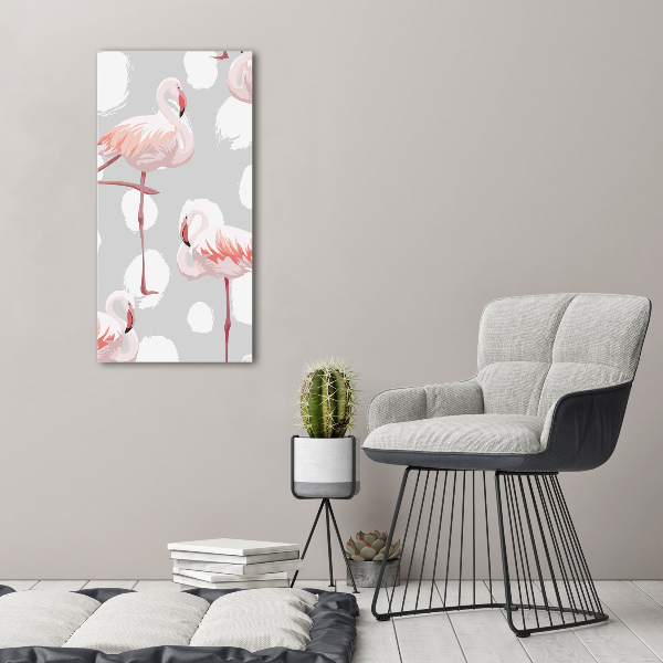 Glasbild vertikales Flamingos und Punkte
