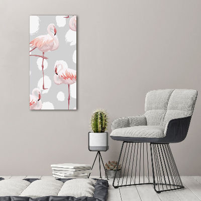Glasbild vertikales Flamingos und Punkte