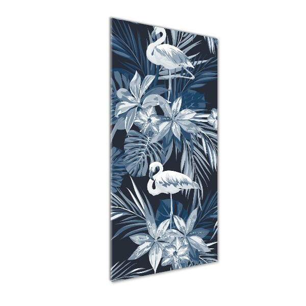 Bild aus glas vertikales Blumen und Flamingos