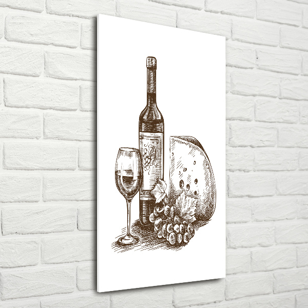 Glasbild vertikales Wein und Snacks