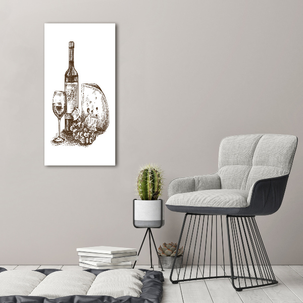 Glasbild vertikales Wein und Snacks