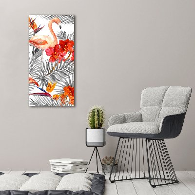 Bild aus glas vertikales Flamingos und Blumen