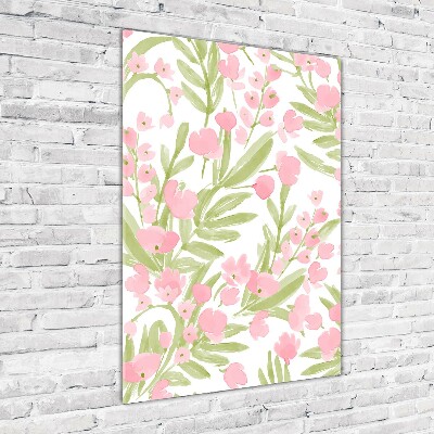 Glasbild vertikales Rosa Blüten