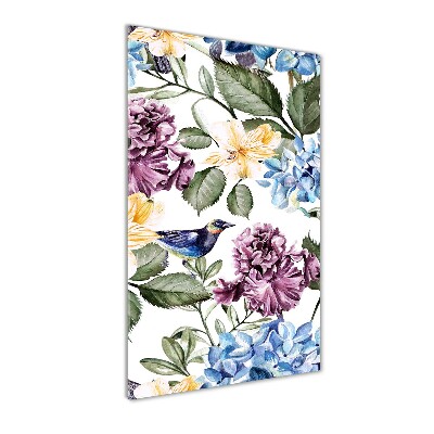 Bild aus glas vertikales Blumen und Vögel