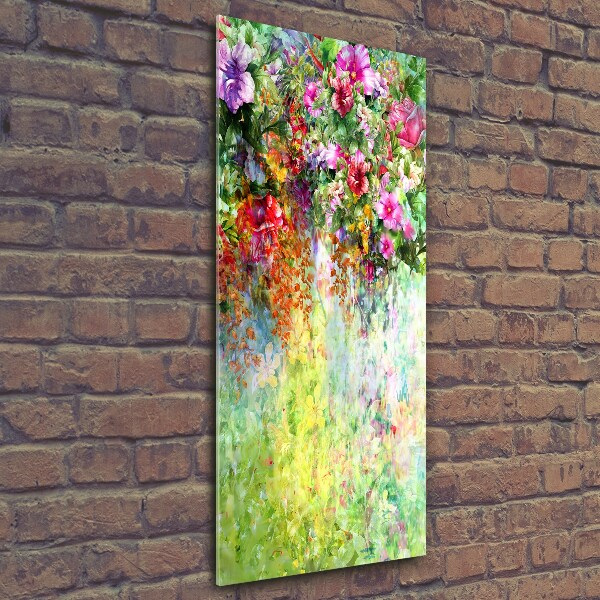 Glasbild vertikales Bunte Blumen