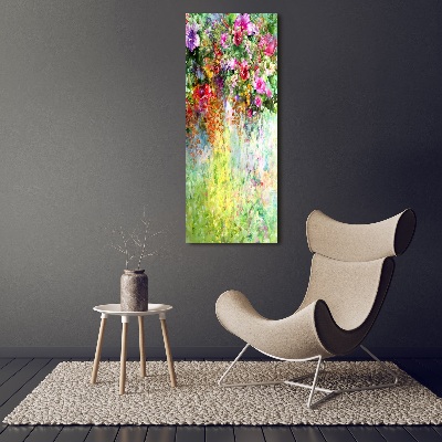 Glasbild vertikales Bunte Blumen