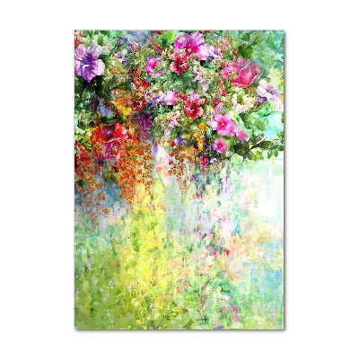 Glasbild vertikales Bunte Blumen