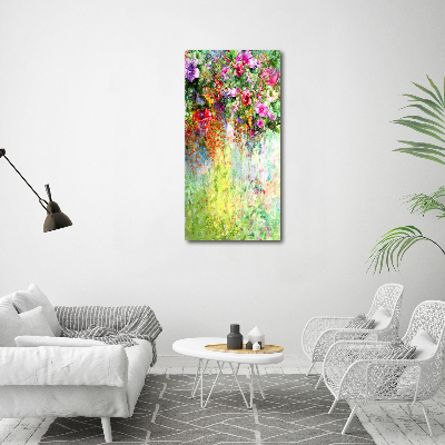 Glasbild vertikales Bunte Blumen