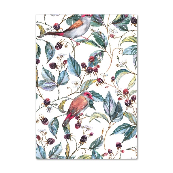 Foto auf glas vertikales Vögel und Brombeeren