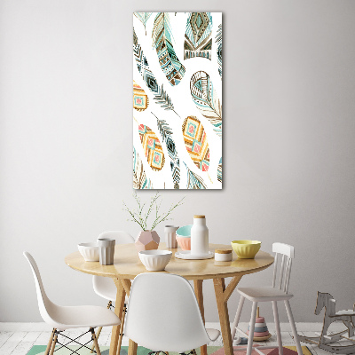 Glasbild vertikales Ethnische Federn