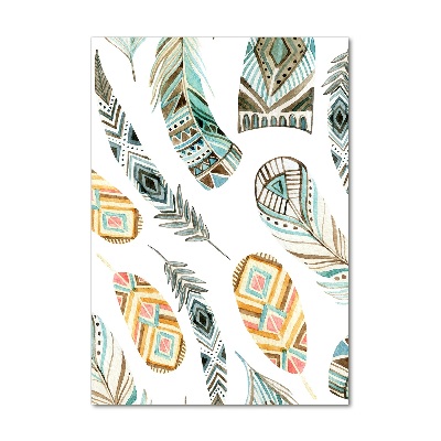 Glasbild vertikales Ethnische Federn