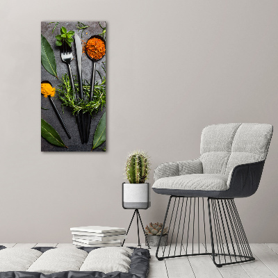 Foto auf glas vertikales Besteck und Gewürze