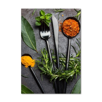 Foto auf glas vertikales Besteck und Gewürze